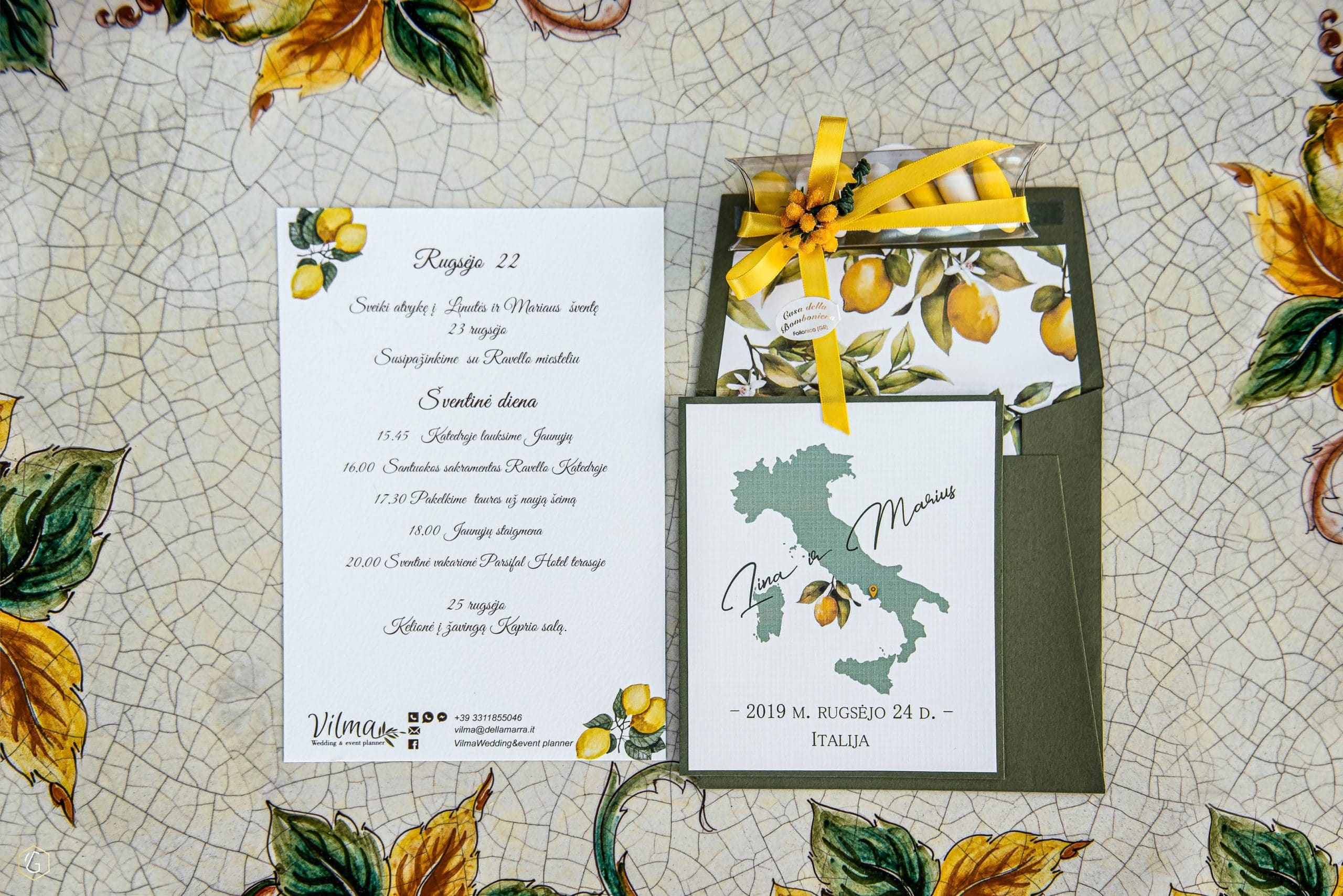 Vilma Wedding & Event Planner _ kvietimas į vestuves užsienyje _ citrinų dizainas _ vestuvės Amalfyje _ santuoka užsienyje_vestuvių organizatorė _ Vilma Rapšaitė